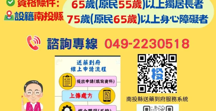 全國首創送藥到府再升級！南投縣再加碼400萬元　守護長者用藥安全
